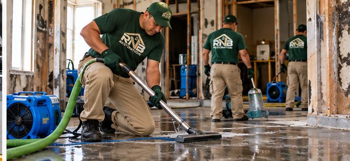RNB technician extracting water from a damaged floor